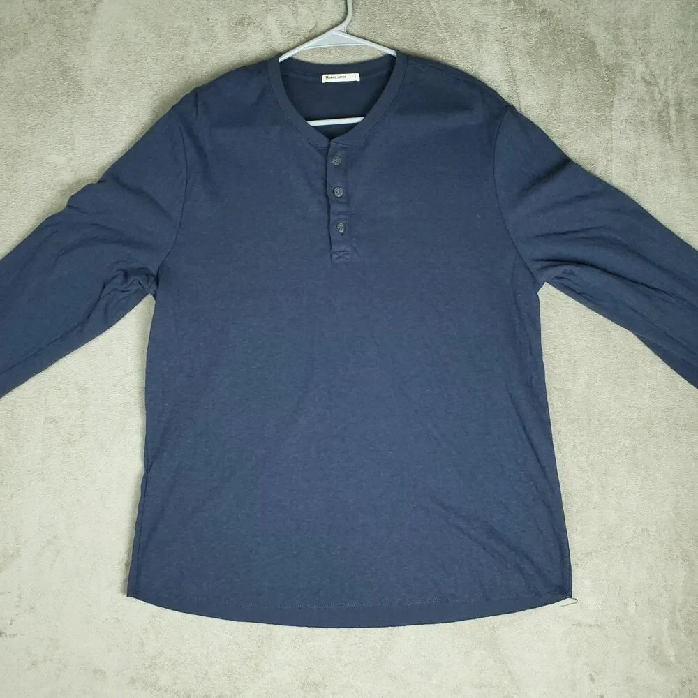 Marine Layer Shirt Mens Large Blue Long Sleeve Henley Soft Lightweight Tee - Picture 5 of 10